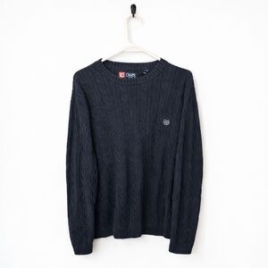 VTG Ralph Lauren Chaps Cotton Cable Knit Crewneck Sweater Navy Mens L Y2K Preppy